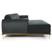Sofá 230cm 4 Lugares Com Chaise Esquerdo Pés Gold Molino C-317 Veludo Cinza - Domi - 6