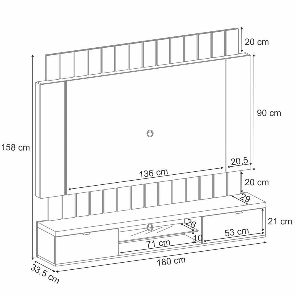 Painel Tv 55 Pol 180cm Bancada Suspensa Illusion Off/cinamomo - Hb Móveis - 4
