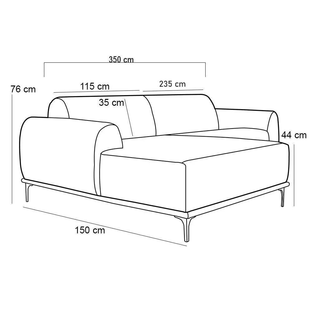 Sofá 350cm 6 Lugares Com Chaise Esquerdo Pés Gold Molino C-292 Veludo Uva - Domi - 4