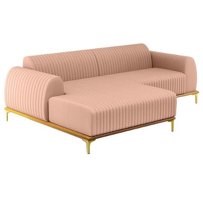 Sofá 230cm 4 Lugares Com Chaise Esquerdo Pés Gold Molino C-105 Linho Rosê - Domi