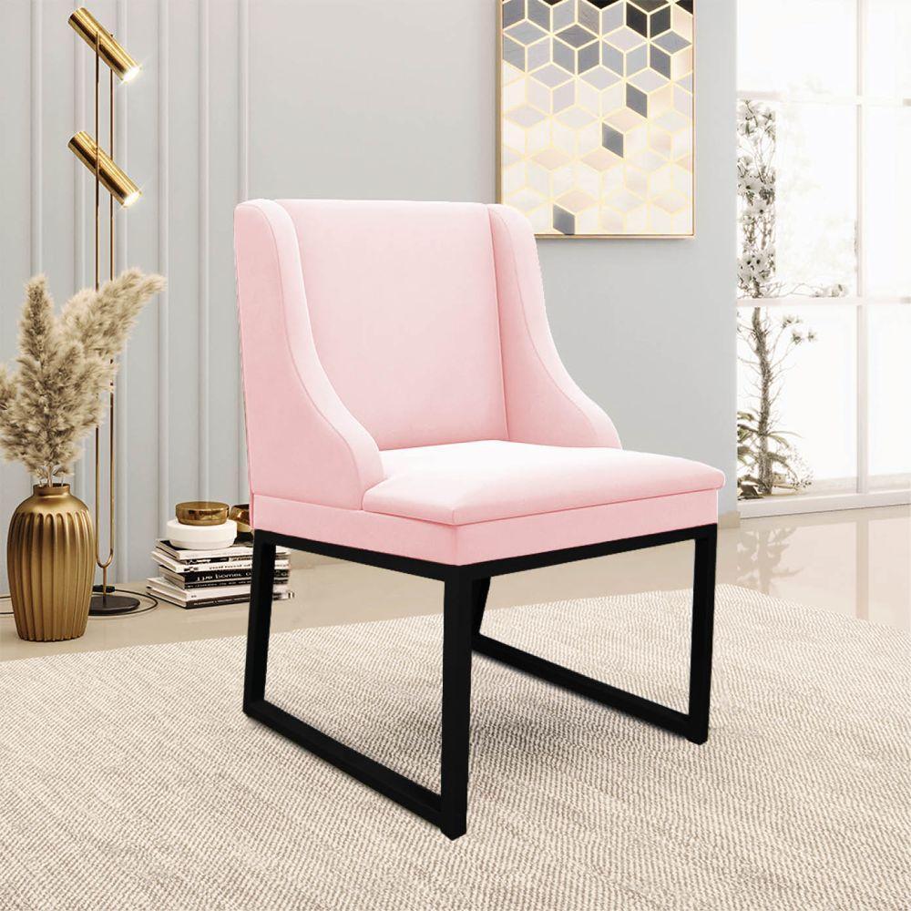 Cadeira Sala De Jantar Industrial Preto Kit 6 Liz Suede Rosa Bebê D03 - D'rossi - 10