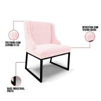 Cadeira Sala De Jantar Industrial Preto Kit 6 Liz Suede Rosa Bebê D03 - D'rossi