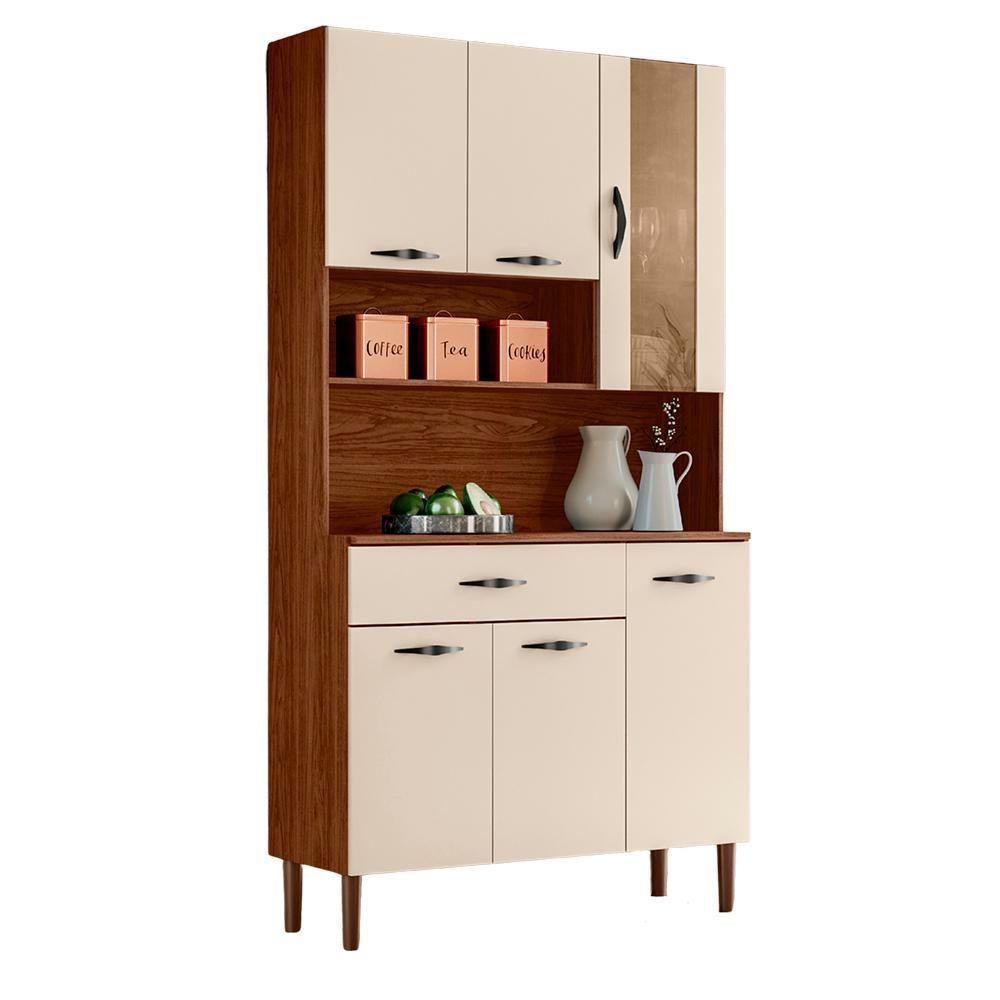 Kit Cozinha 6 portas 1 gaveta 91 Cm Golden Ktp Nogueira Off White - 1