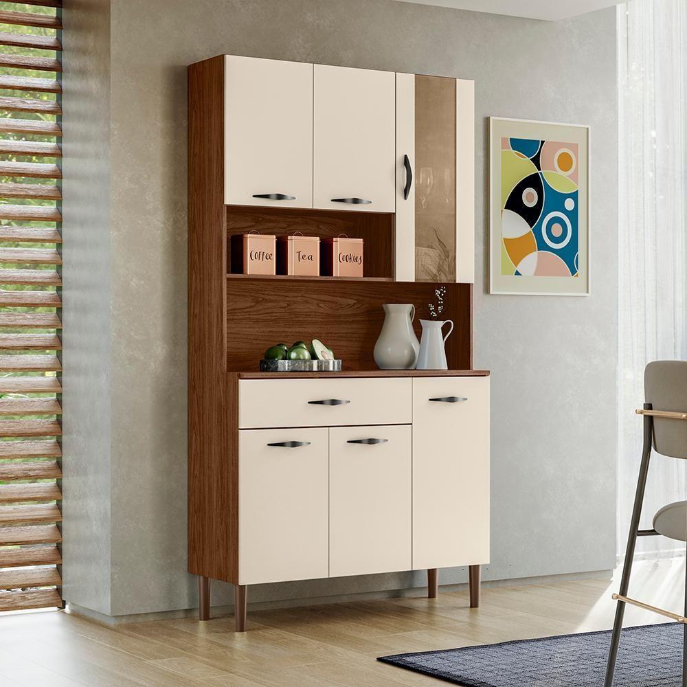 Kit Cozinha 6 portas 1 gaveta 91 Cm Golden Ktp Nogueira Off White - 4