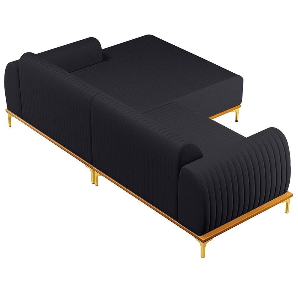 Sofá 255cm 4 Lugares Com Chaise Direito Pés Gold Molino D-465 Linho Chumbo - Domi - 5