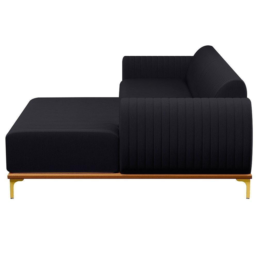 Sofá 255cm 4 Lugares Com Chaise Direito Pés Gold Molino D-465 Linho Chumbo - Domi - 6