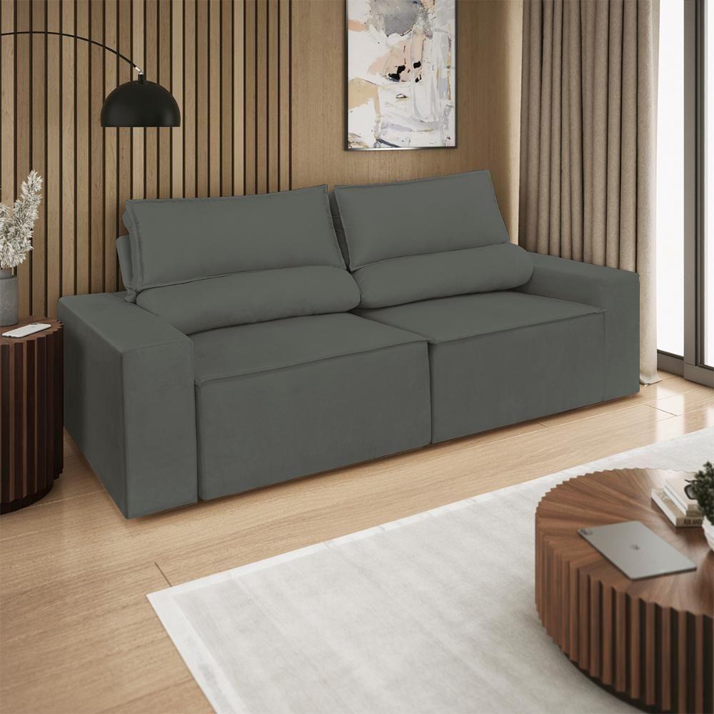 Sofá Reclinável Retrátil 2 Lugares Com Molas Balaqui Decor Cinza - 2