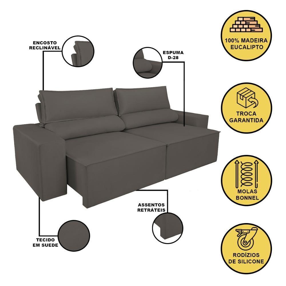 Sofá Reclinável Retrátil 2 Lugares Com Molas Balaqui Decor Cinza - 3