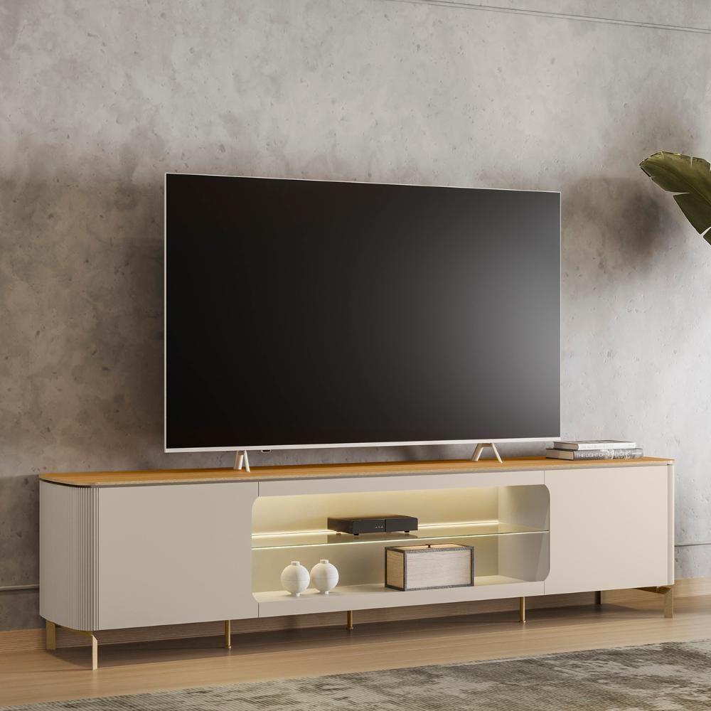 Rack Bancada Tv 85 Pol 239cm Com Led Martan Tauari/off Flex L06 - Mpozenato - 2