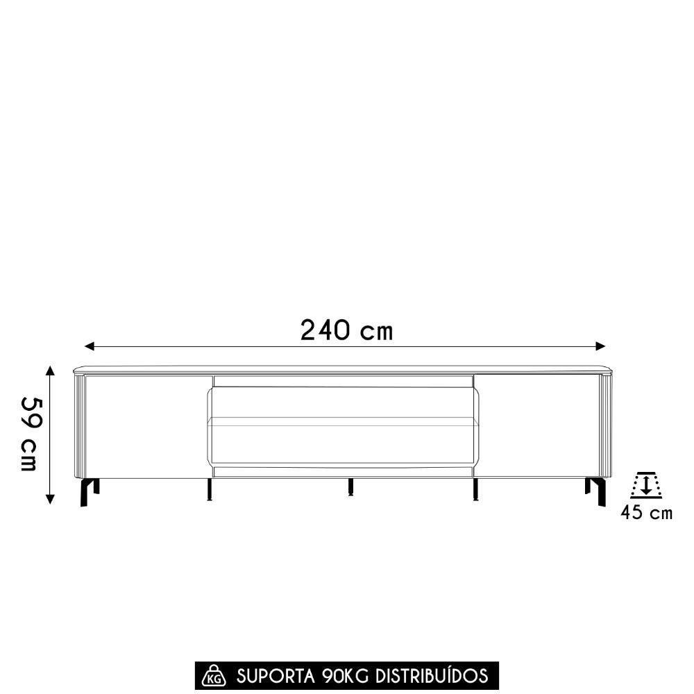 Rack Bancada Tv 85 Pol 239cm Com Led Martan Tauari/off Flex L06 - Mpozenato - 4