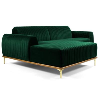 Sofá 320cm 5 Lugares Com Chaise Esquerdo Pés Gold Molino C-303 Veludo Verde Musgo - Domi