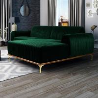 Sofá 300cm 5 Lugares Com Chaise Direito Pés Gold Molino C-303 Veludo Verde Musgo - Domi - 2