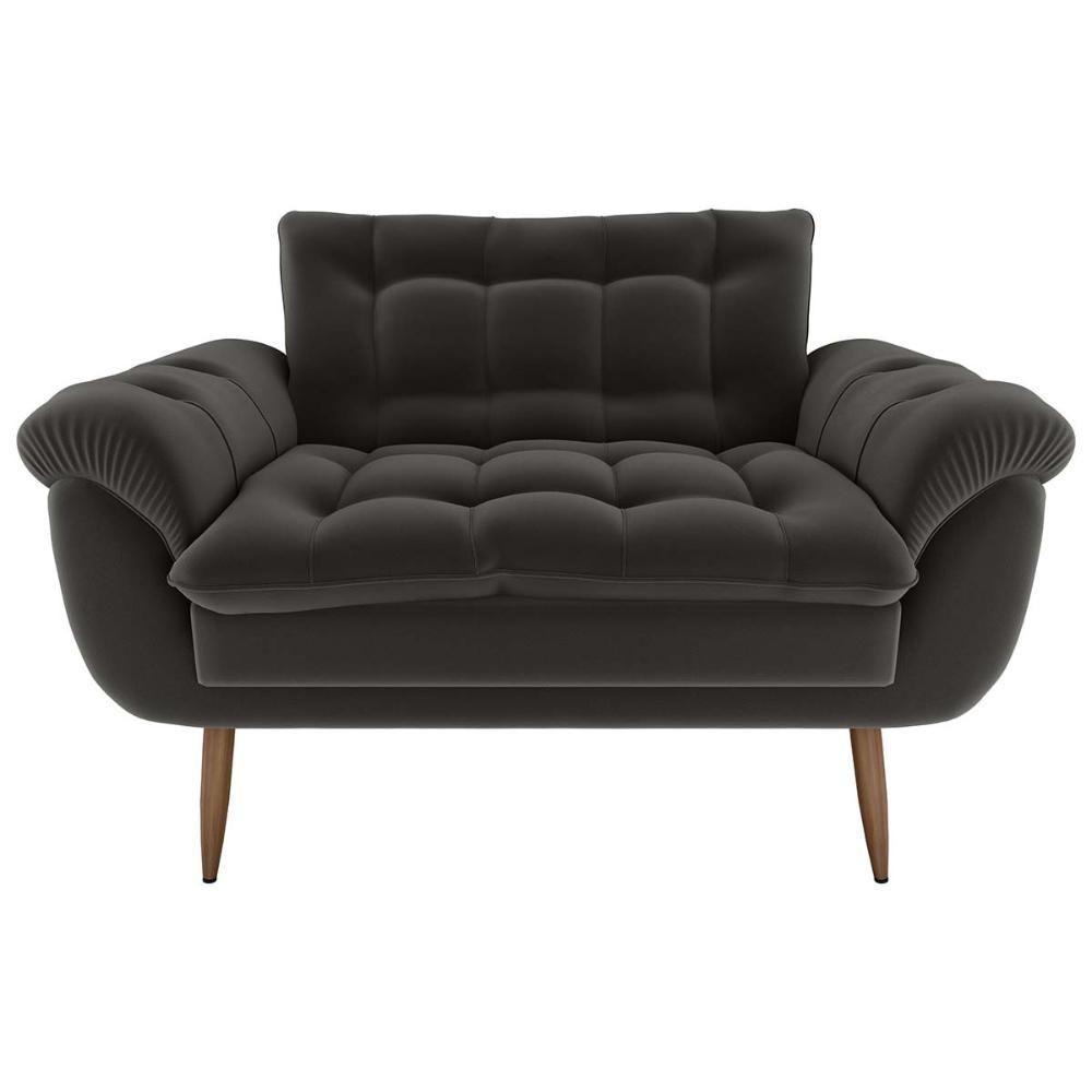 Sofá 2 Lugares Pequeno 1,25 Pés Em Madeira Maciça Xangai Veludo Cinza Matrix Veludo Cinza - 1