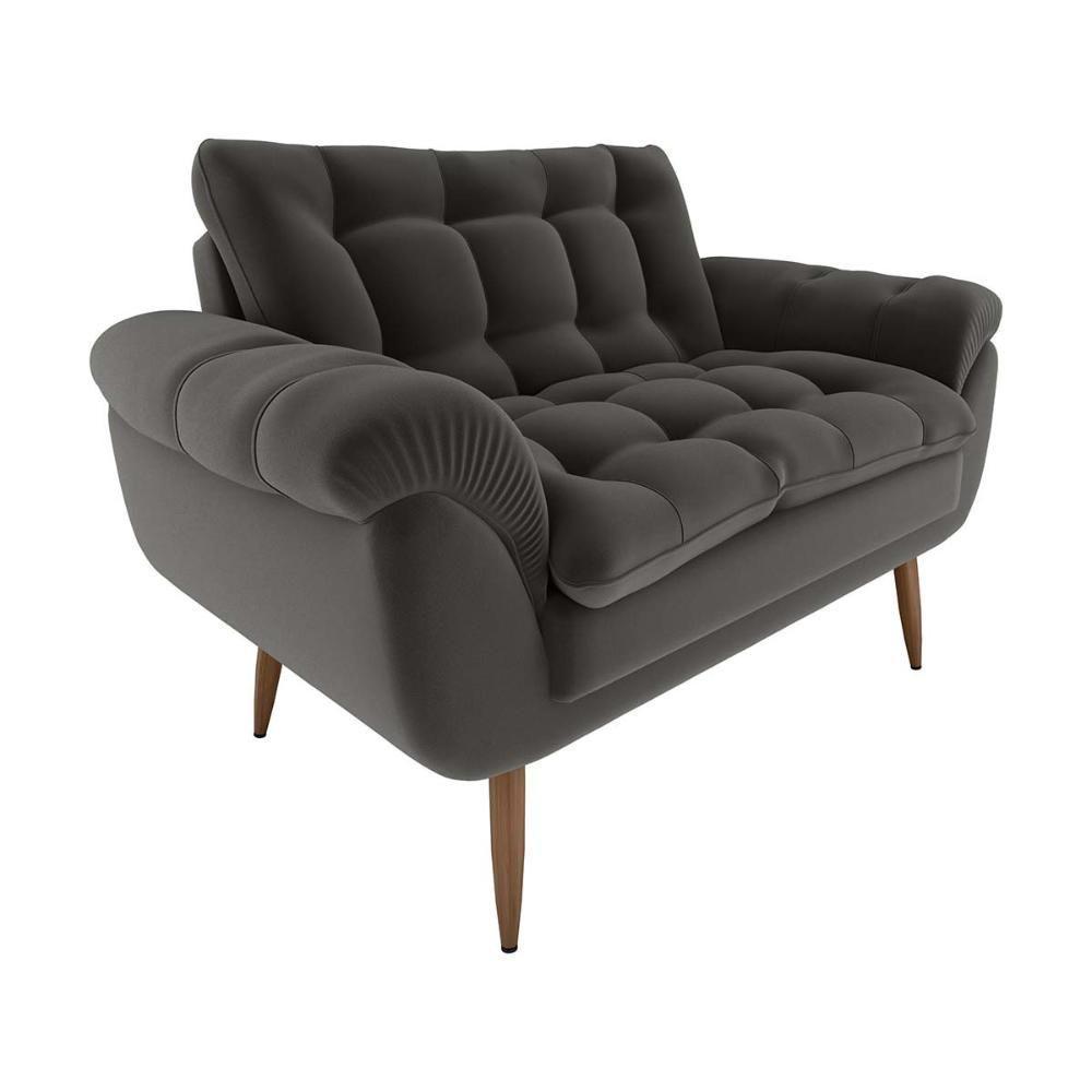 Sofá 2 Lugares Pequeno 1,25 Pés Em Madeira Maciça Xangai Veludo Cinza Matrix Veludo Cinza - 2