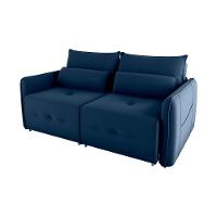 Sofá Cama 2 Lugares Com Almofadas 205cm Celine Veludo Azul Matrix Veludo Azul - 1