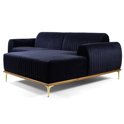 Sofá 230cm 4 Lugares Com Chaise Direito Pés Gold Molino C-287 Veludo Marinho - Domi