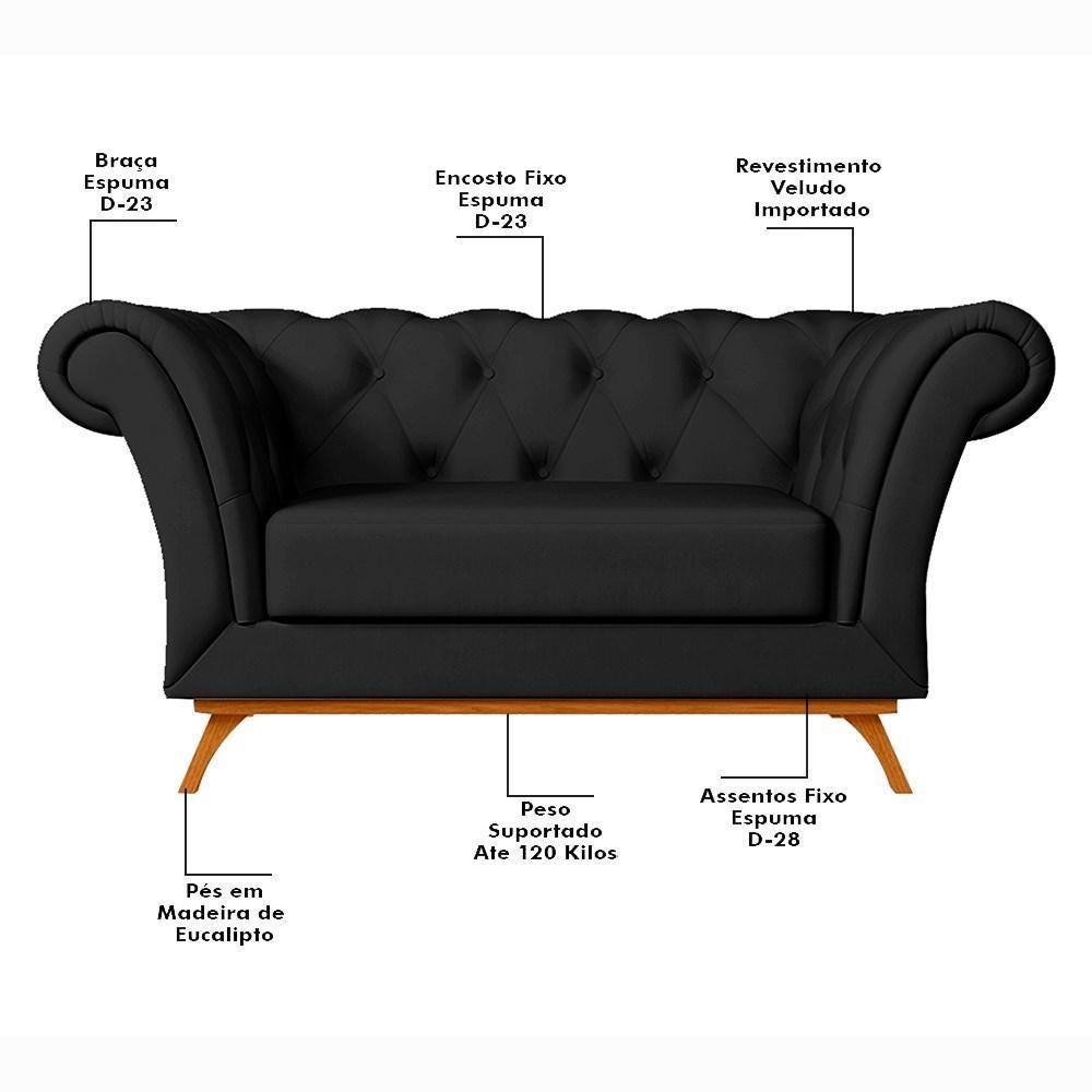 Sofá 150cm 2 Lugares Base Madeira Império C-300 Veludo Preto - Domi - 3
