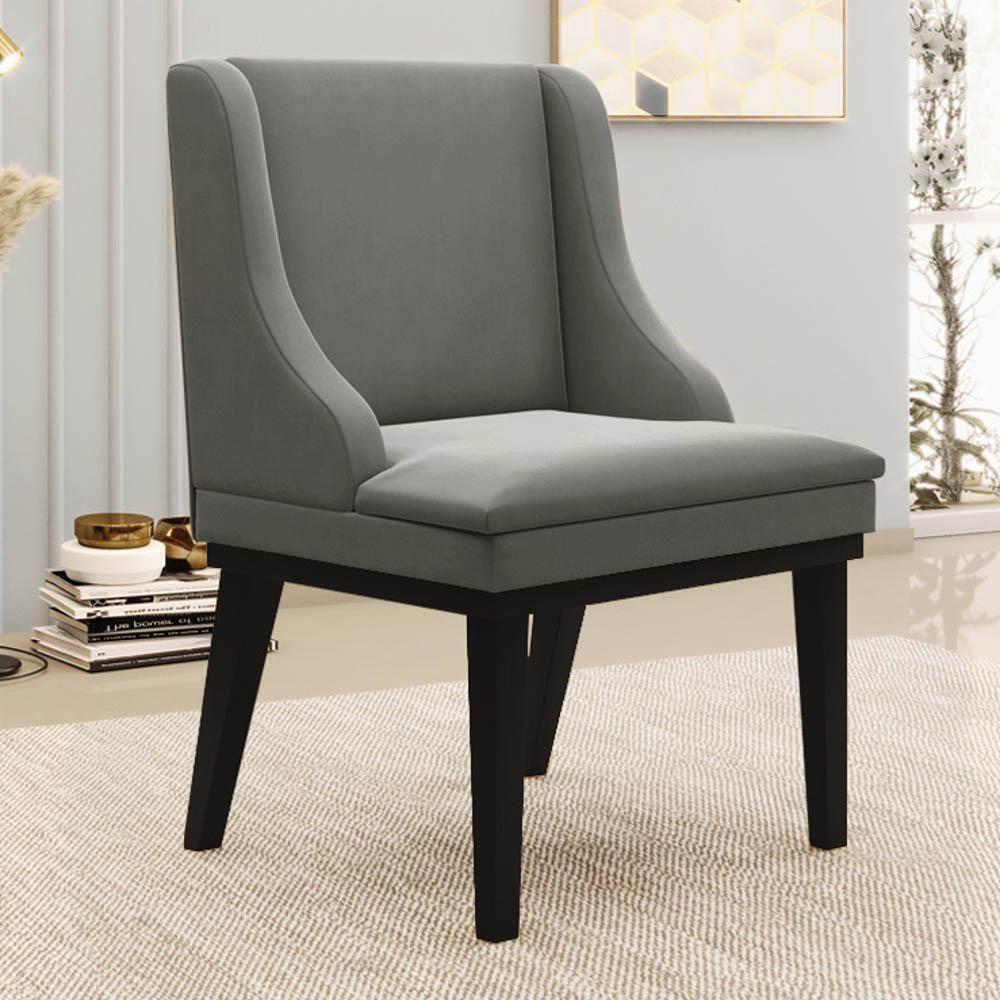 Kit 6 Cadeiras Estofadas Para Sala De Jantar Base Fixa De Madeira Preto Lia Suede Grafite - Ibiza - 2