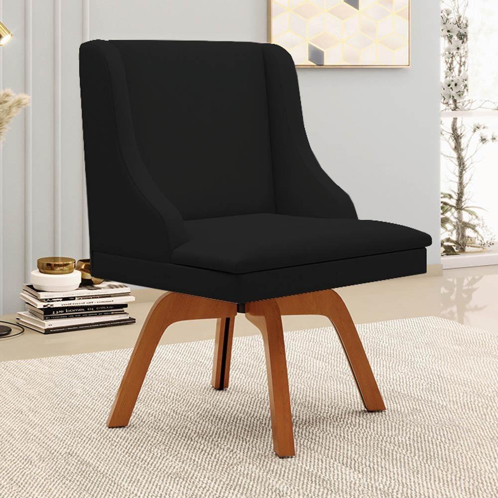 Kit 2 Cadeiras Estofadas Giratória Para Sala De Jantar Lia Linho Preto - Ibiza - 3