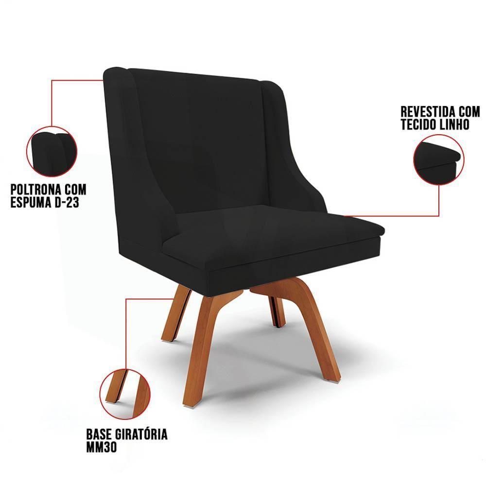 Kit 2 Cadeiras Estofadas Giratória Para Sala De Jantar Lia Linho Preto - Ibiza - 4