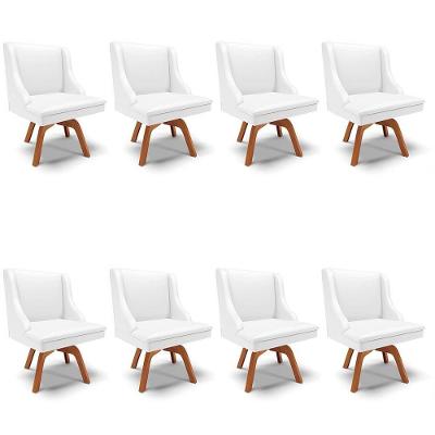Kit 8 Cadeiras Estofadas Para Sala De Jantar Base Giratória De Madeira Lia Sintético Branco - Ibiza
