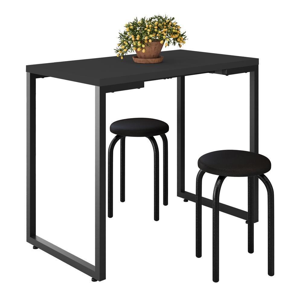 Mesa De Cozinha Bistrô Porto Preto 90cm Com 2 Banquetas Industriais Maviê Preto - Mpozenato - 1
