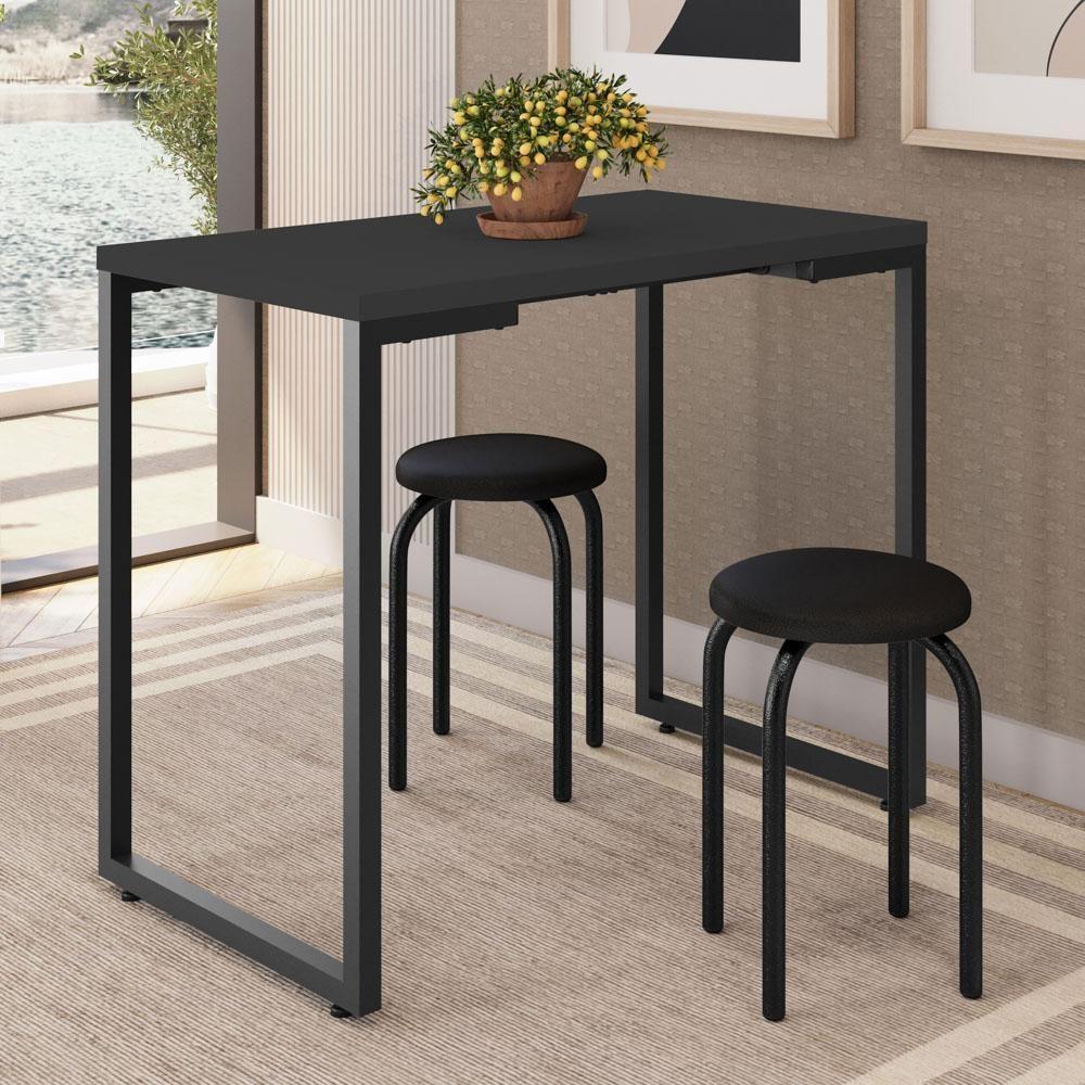 Mesa De Cozinha Bistrô Porto Preto 90cm Com 2 Banquetas Industriais Maviê Preto - Mpozenato - 2