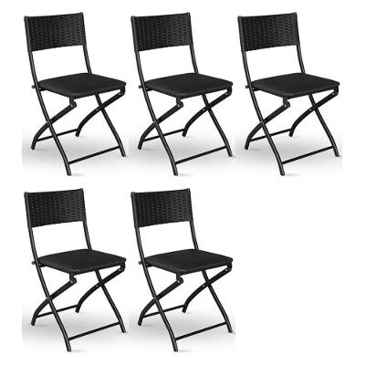 Cadeira Dobravel Bar, Lanchonete Preto - Kit 5 Pc