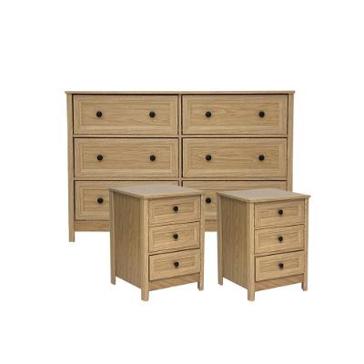Cômoda com 6 Gavetas e Mesas de Cabeceira DM-217 DM-111 MDF Puxador Metal Marrom