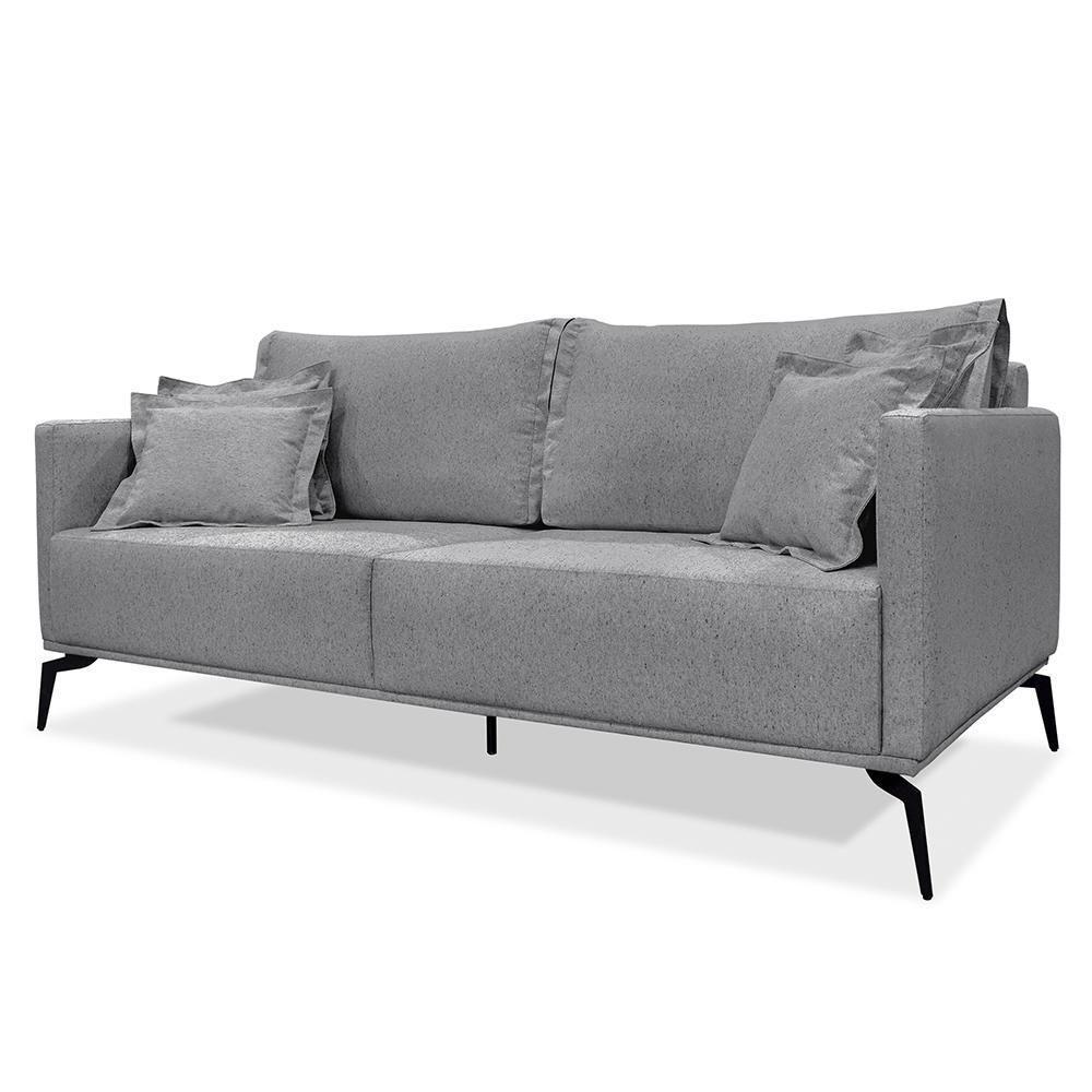 Sofá 3 Lugares 220cm Pés De Metal Vecchia S06 Linho Cinza - Mpozenato - 1