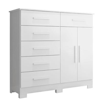 Cômoda Ester A02 6 Gavetas 2 Portas em MDF com Puxador em MDF Branco