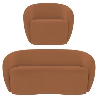 Sofá 3 Lugares Living 180cm E 1 Poltrona Giratória Garbin Z08 Boucle Terracota - Mpozenato