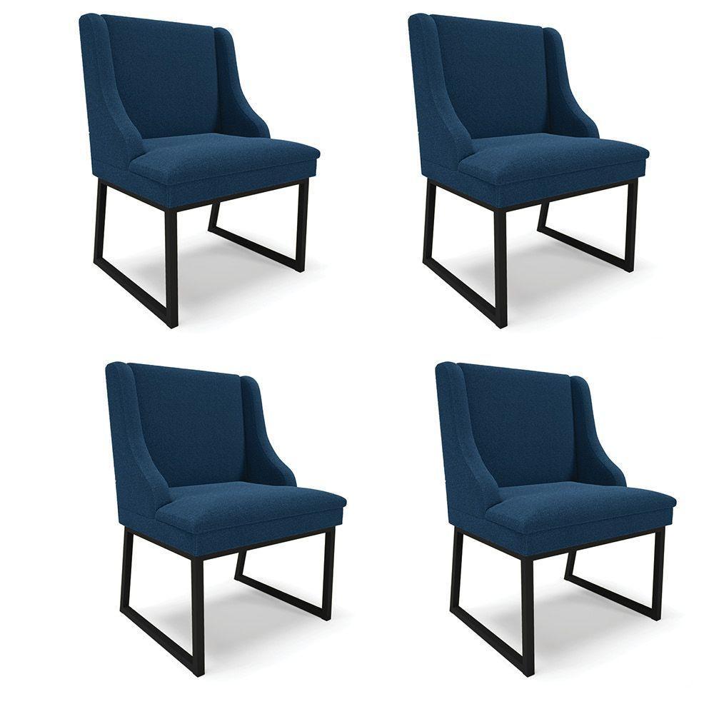 Cadeira Sala De Jantar Industrial Preto Kit 4 Liz Bouclê Azul D03 - D'rossi - 1
