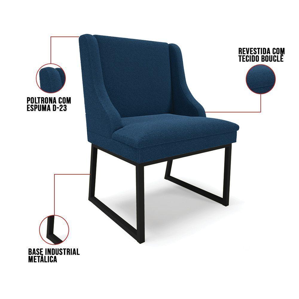 Cadeira Sala De Jantar Industrial Preto Kit 4 Liz Bouclê Azul D03 - D'rossi - 4