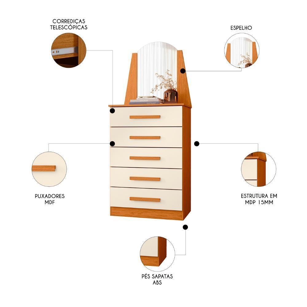 Cômoda Para Quarto Com Penteadeira Laris A02 Off-cinamomo - Mpozenato - 3