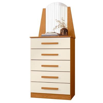 Cômoda para Quarto com Penteadeira Laris A02 5 Gavetas com Espelho em MDF Off White