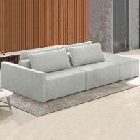 Sofá Ilha Modular Com Puff Para Sala Living 232cm Georgia Z08 Linho Cinza Claro - Mpozenato - 2