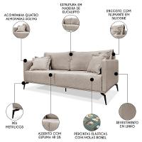 Sofá 2 Lugares 180cm Pés De Metal Vecchia S06 Linho Areia - Mpozenato - 3