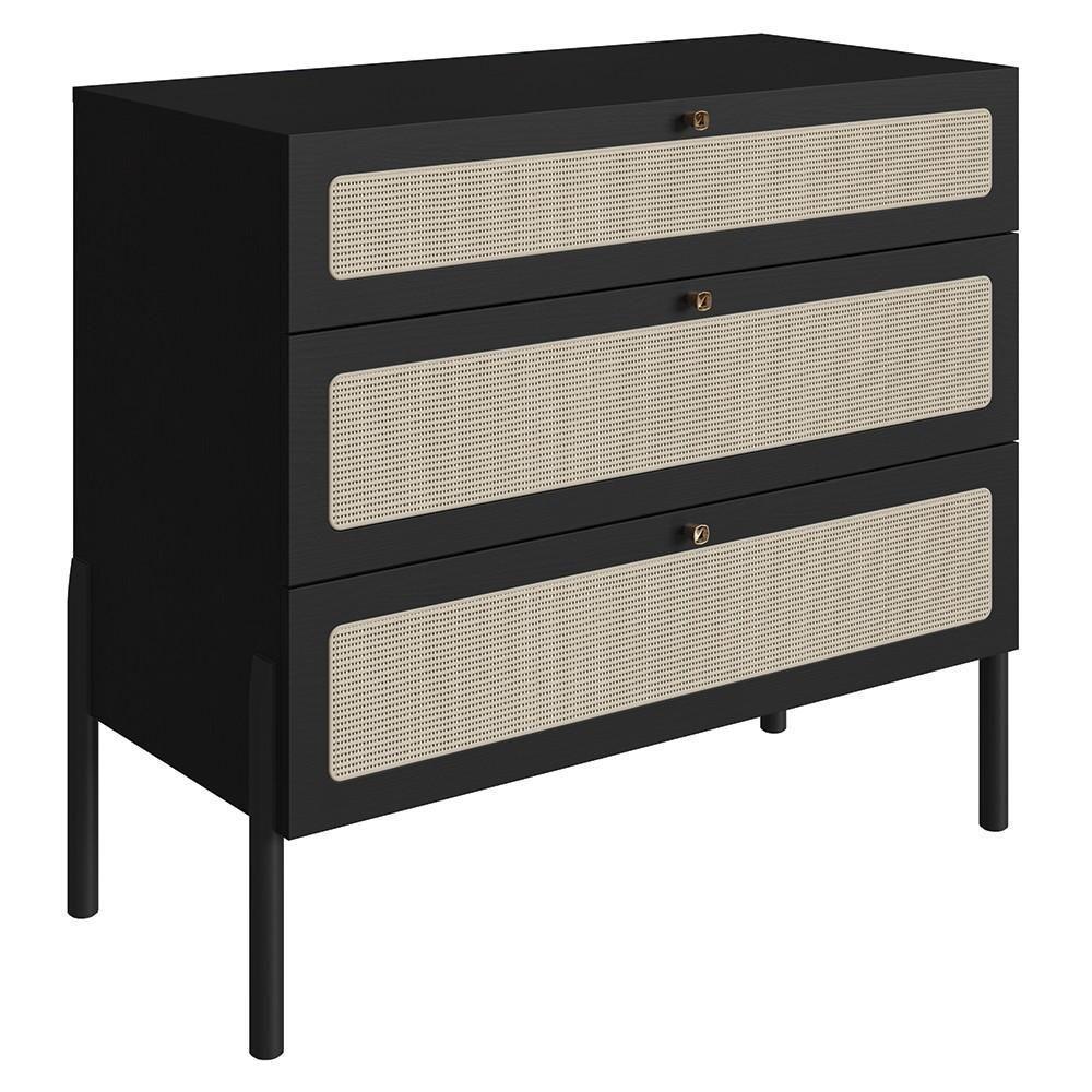 Cômoda Para Quarto 3 Gavetas Pés Madeira Arlo A10 Nero-preto - Mpozenato - 1