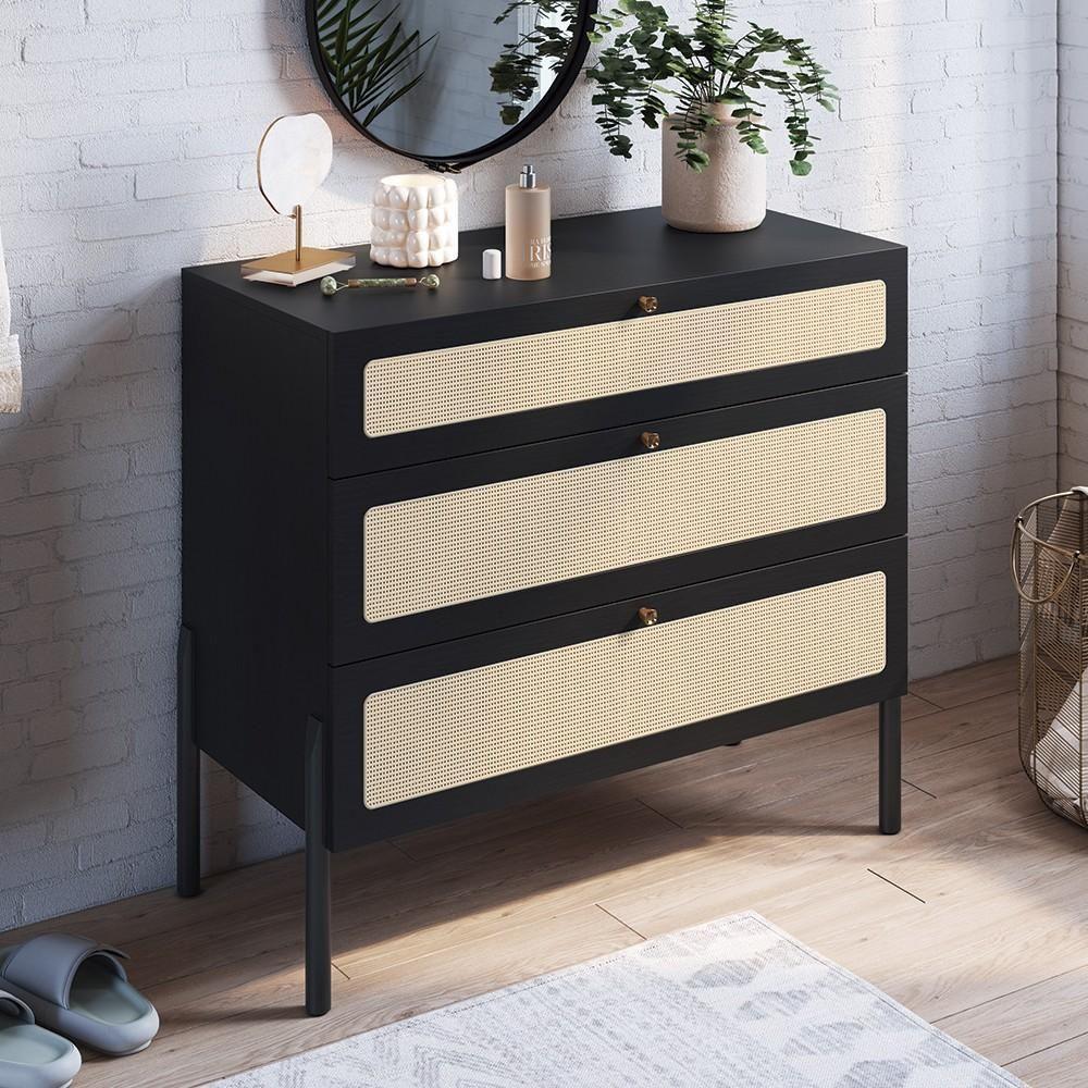 Cômoda Para Quarto 3 Gavetas Pés Madeira Arlo A10 Nero-preto - Mpozenato - 2