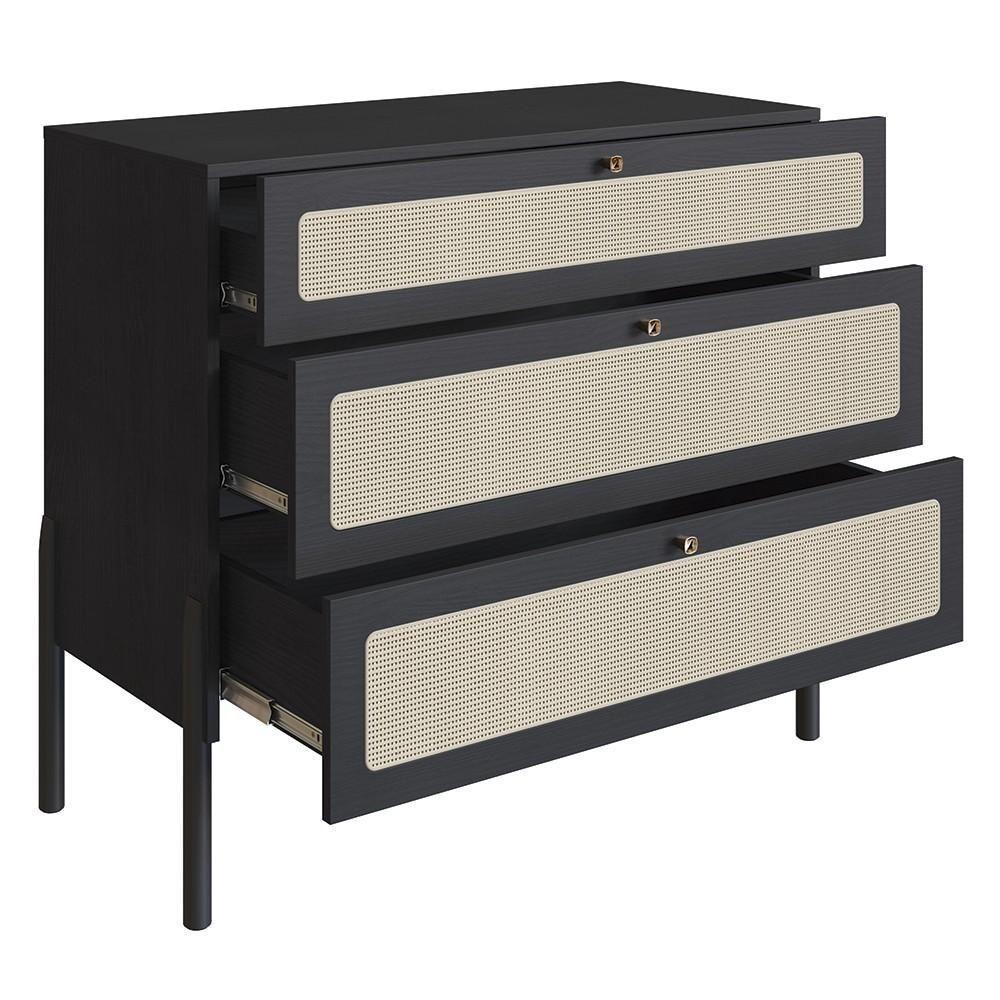 Cômoda Para Quarto 3 Gavetas Pés Madeira Arlo A10 Nero-preto - Mpozenato - 5