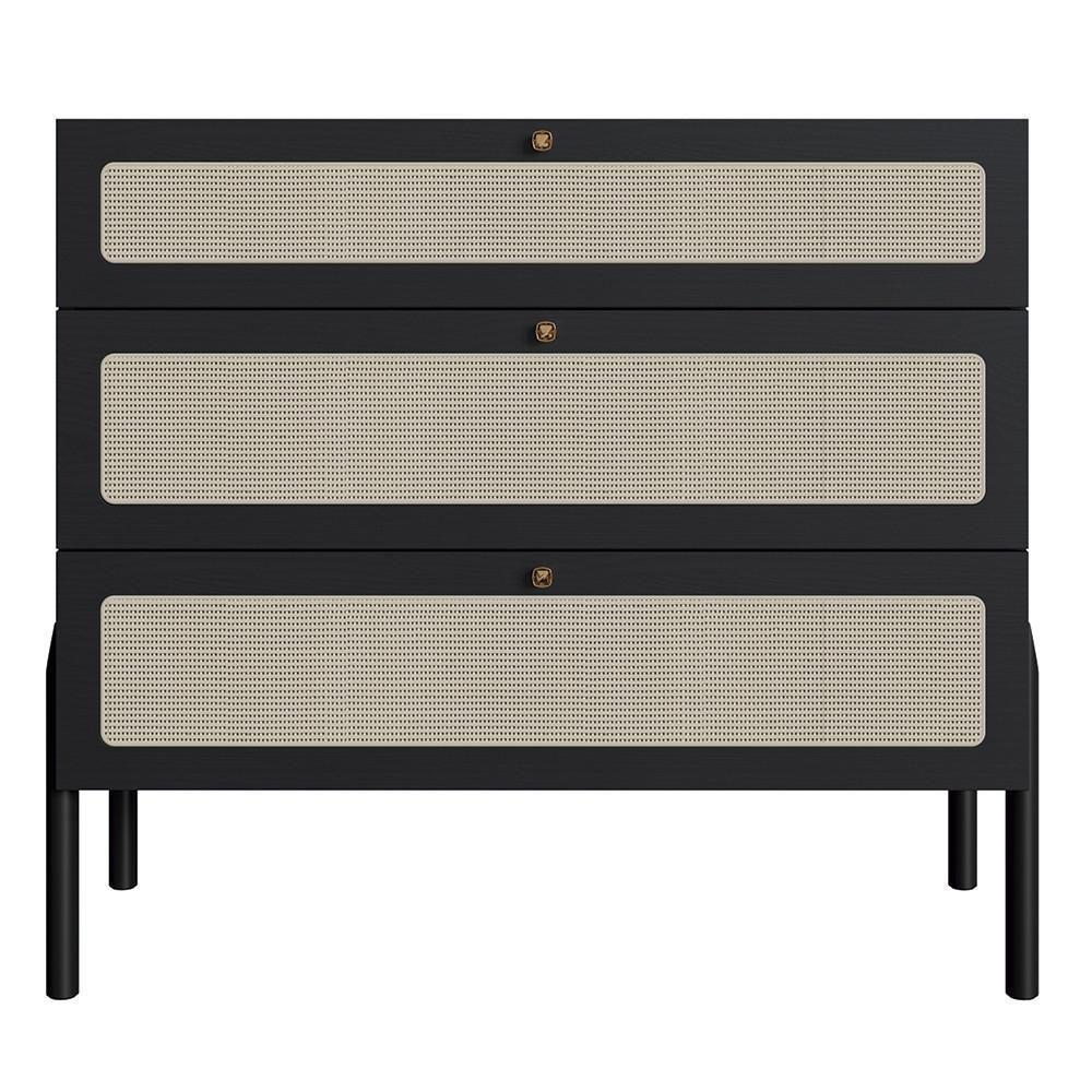 Cômoda Para Quarto 3 Gavetas Pés Madeira Arlo A10 Nero-preto - Mpozenato - 6