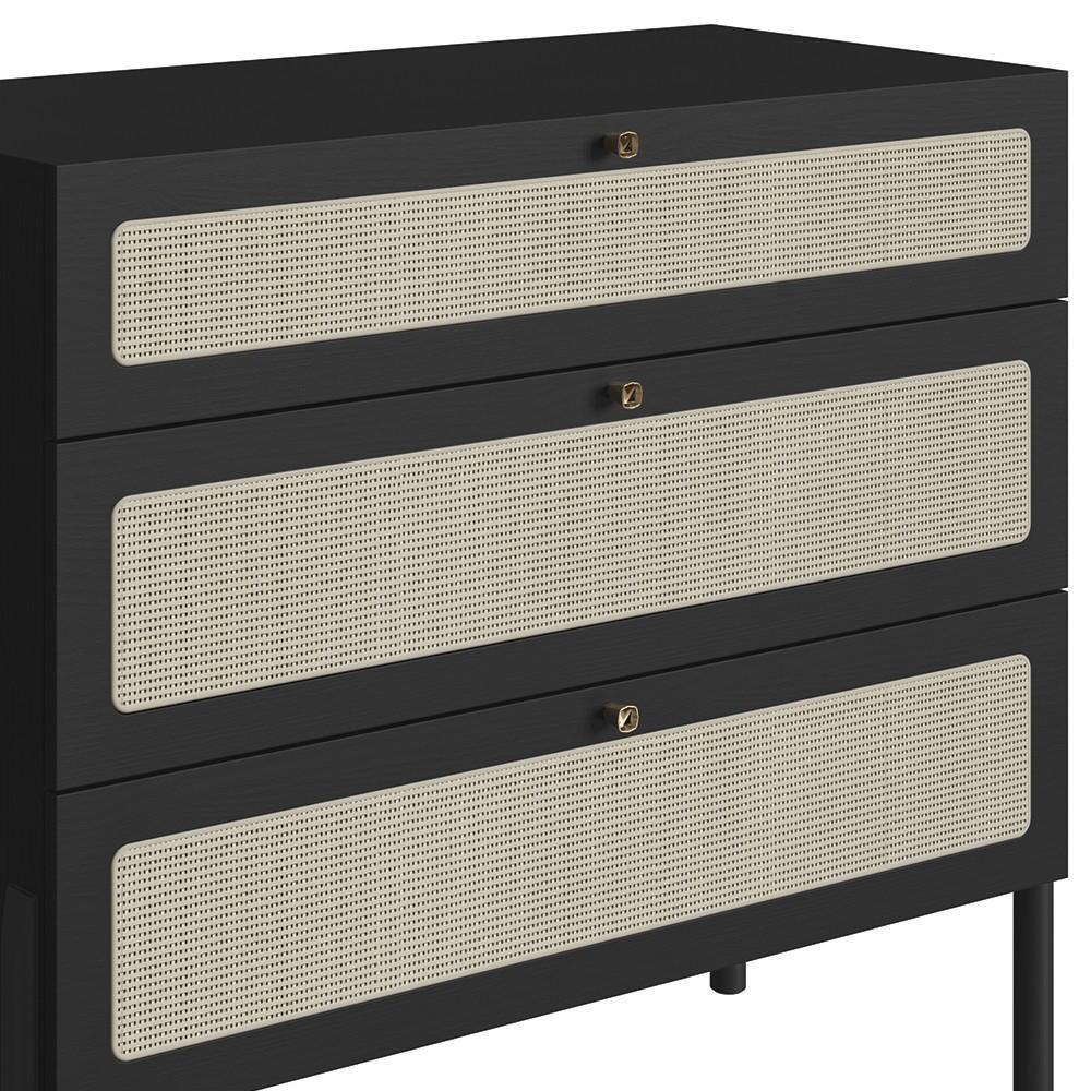 Cômoda Para Quarto 3 Gavetas Pés Madeira Arlo A10 Nero-preto - Mpozenato - 7