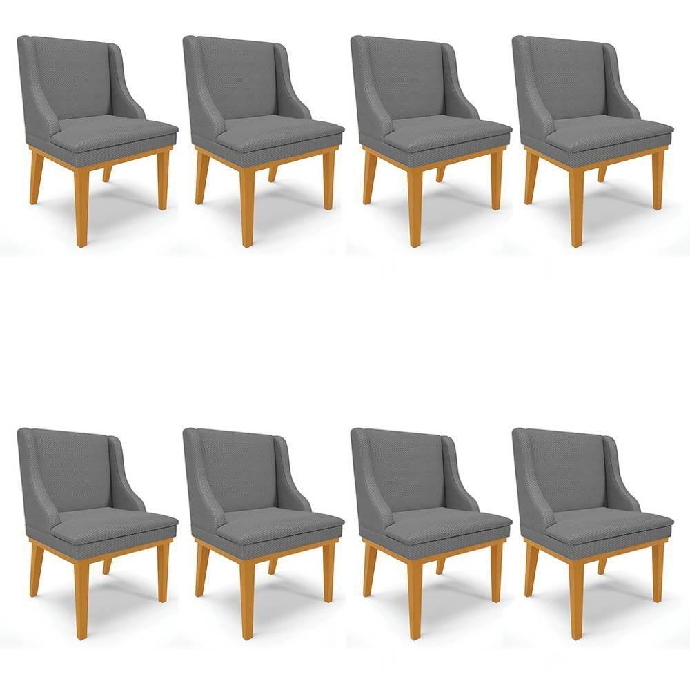 Kit 8 Cadeiras Estofadas Para Sala De Jantar Base Fixa De Madeira Castanho Lia Veludo Grafite - Ibiza - 1