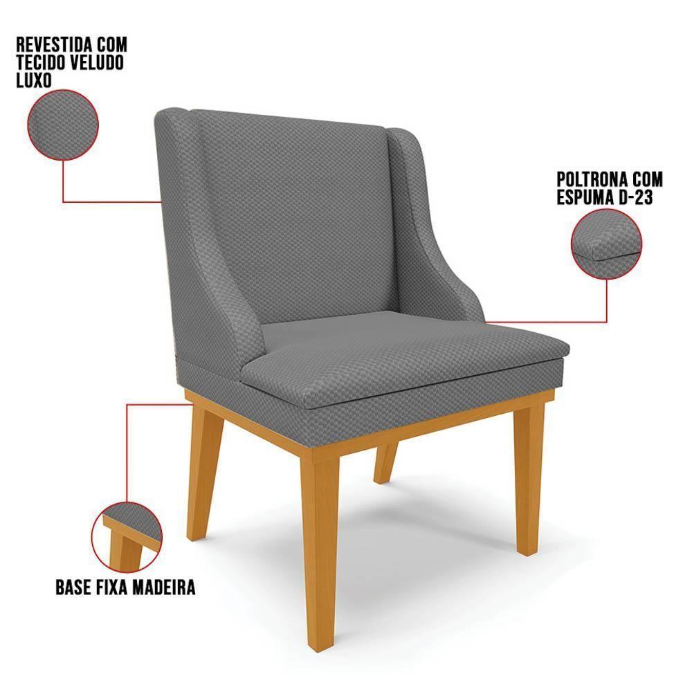 Kit 8 Cadeiras Estofadas Para Sala De Jantar Base Fixa De Madeira Castanho Lia Veludo Grafite - Ibiza - 3