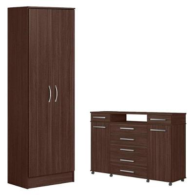 Cômoda e Sapateira London Golden 7 Gavetas em MDP com Puxador Plástico Café Touch