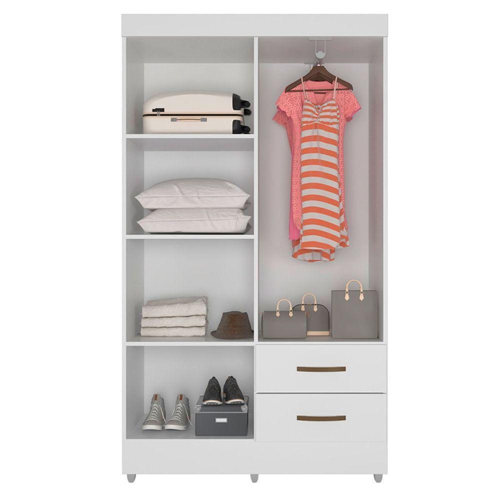 Kit Guarda-roupa Solteiro 4 Portas E Cômoda 4 Gavetas Lisa Branco - 3