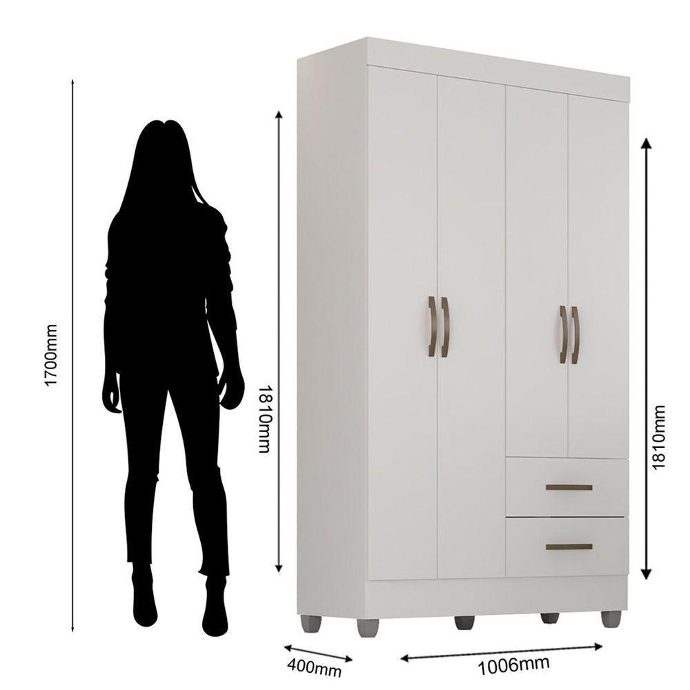 Kit Guarda-roupa Solteiro 4 Portas E Cômoda 4 Gavetas Lisa Branco - 4