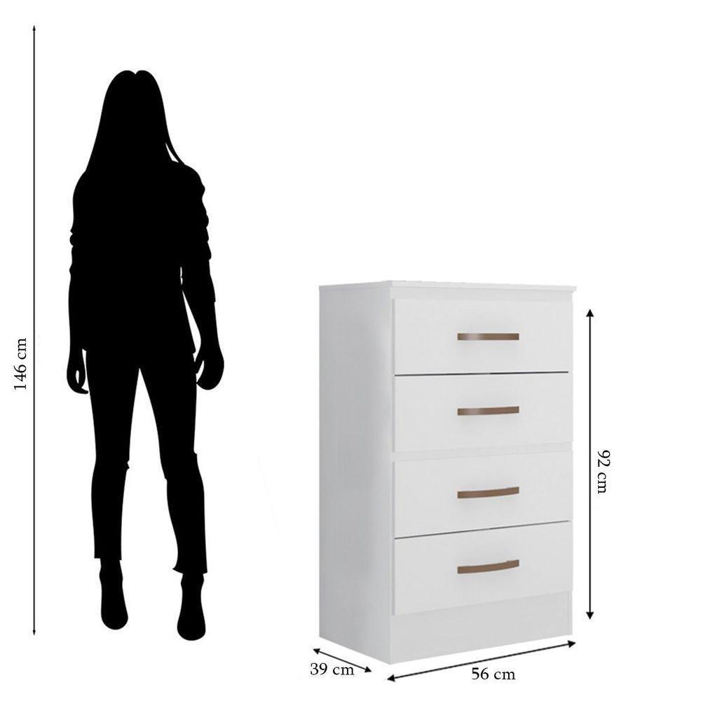Kit Guarda-roupa Solteiro 4 Portas E Cômoda 4 Gavetas Lisa Branco - 7
