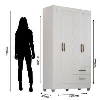 Kit Guarda-roupa Solteiro 4 Portas E Cômoda 4 Gavetas Lisa Branco
